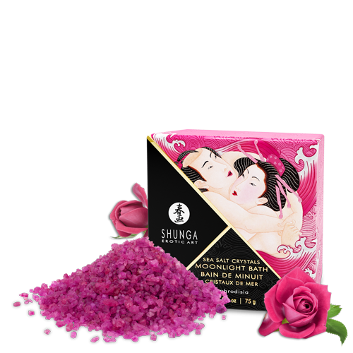 Afrodiziakálna morská soľ do kúpeľa s ružovou vôňou Shunga Moonlight Bath Aphrodisia
