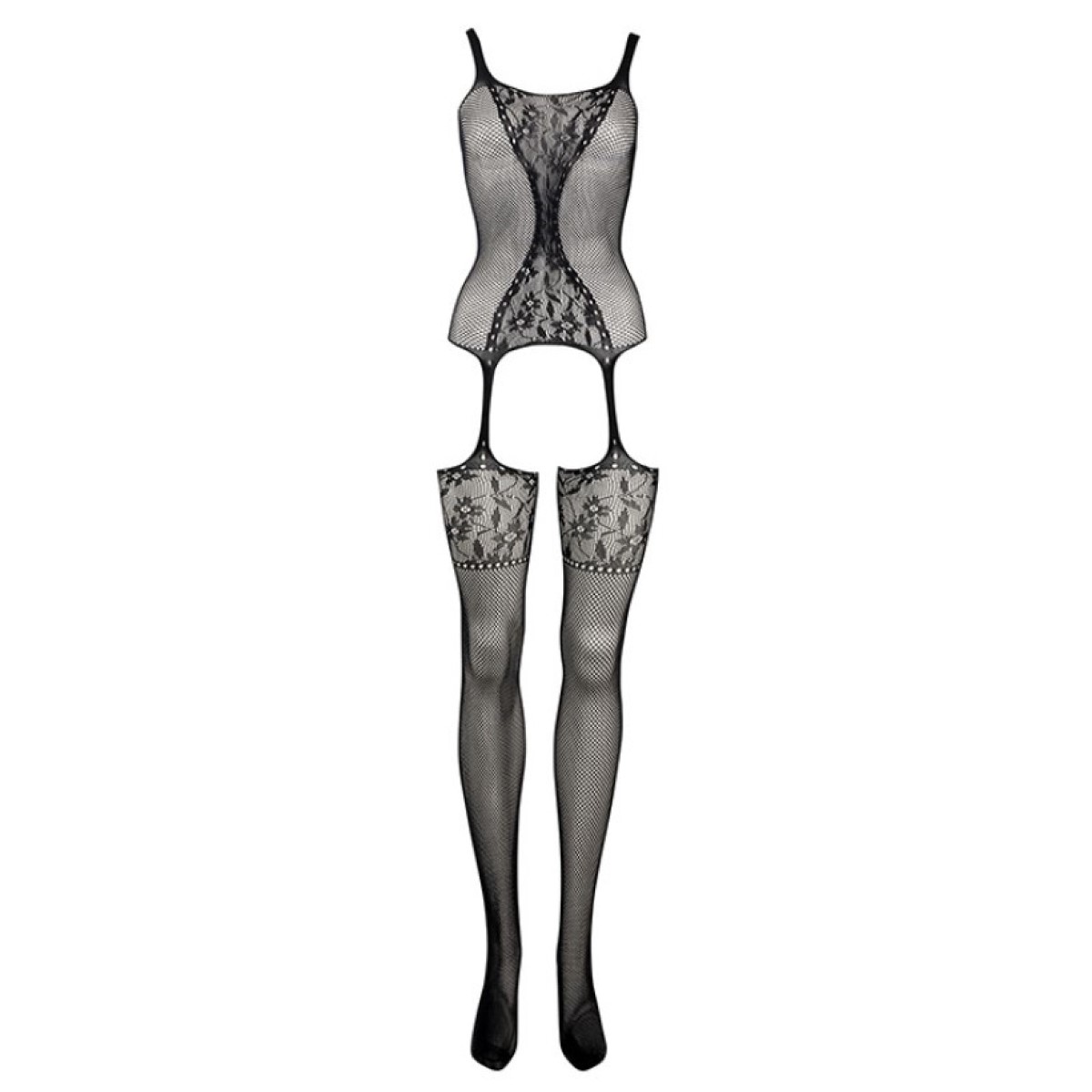 DOVELAND - Sieťované a čipkované bodystocking čierne 022 O/S