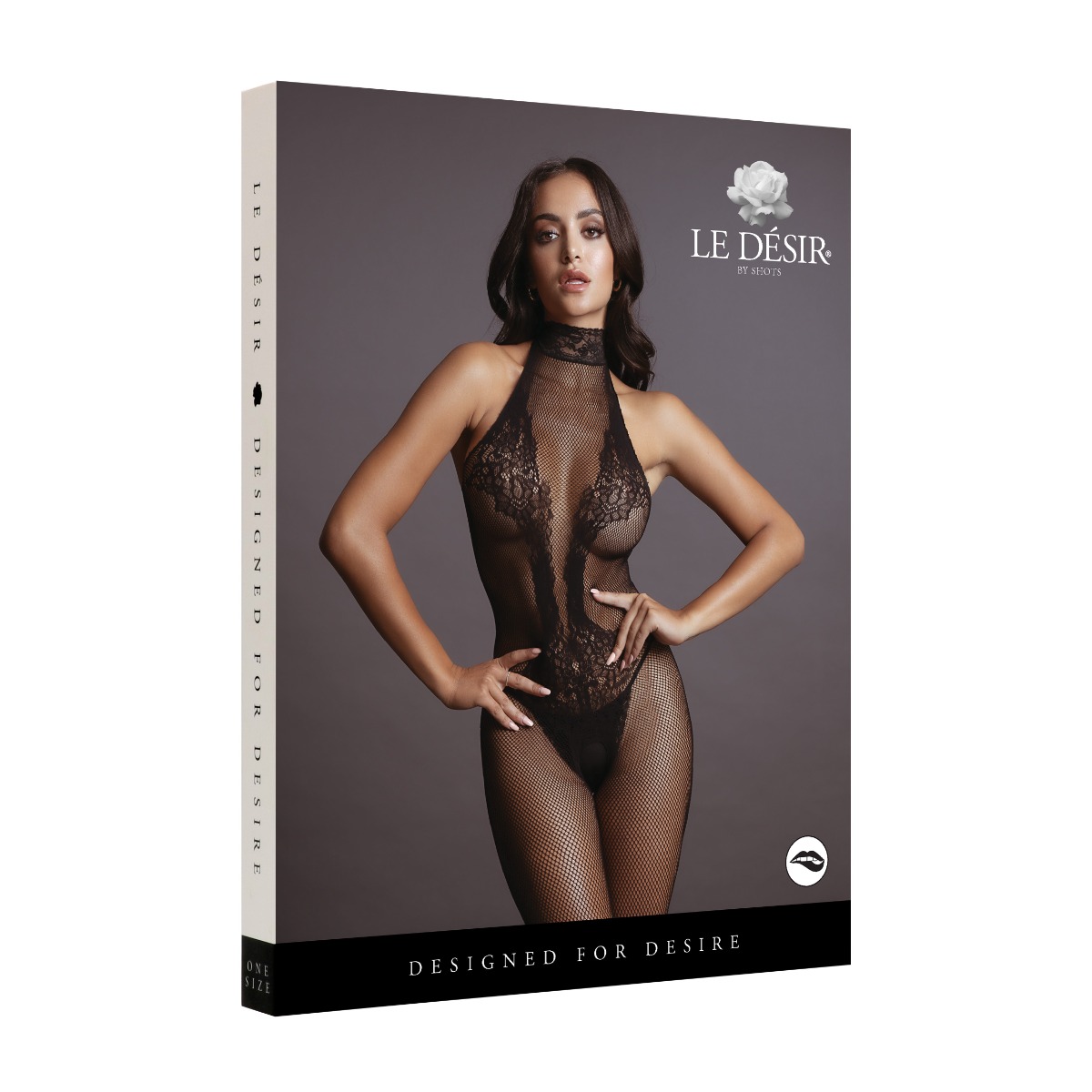 DOVELAND - Bodystocking z rybej siete a čipky čierny 026 O/S