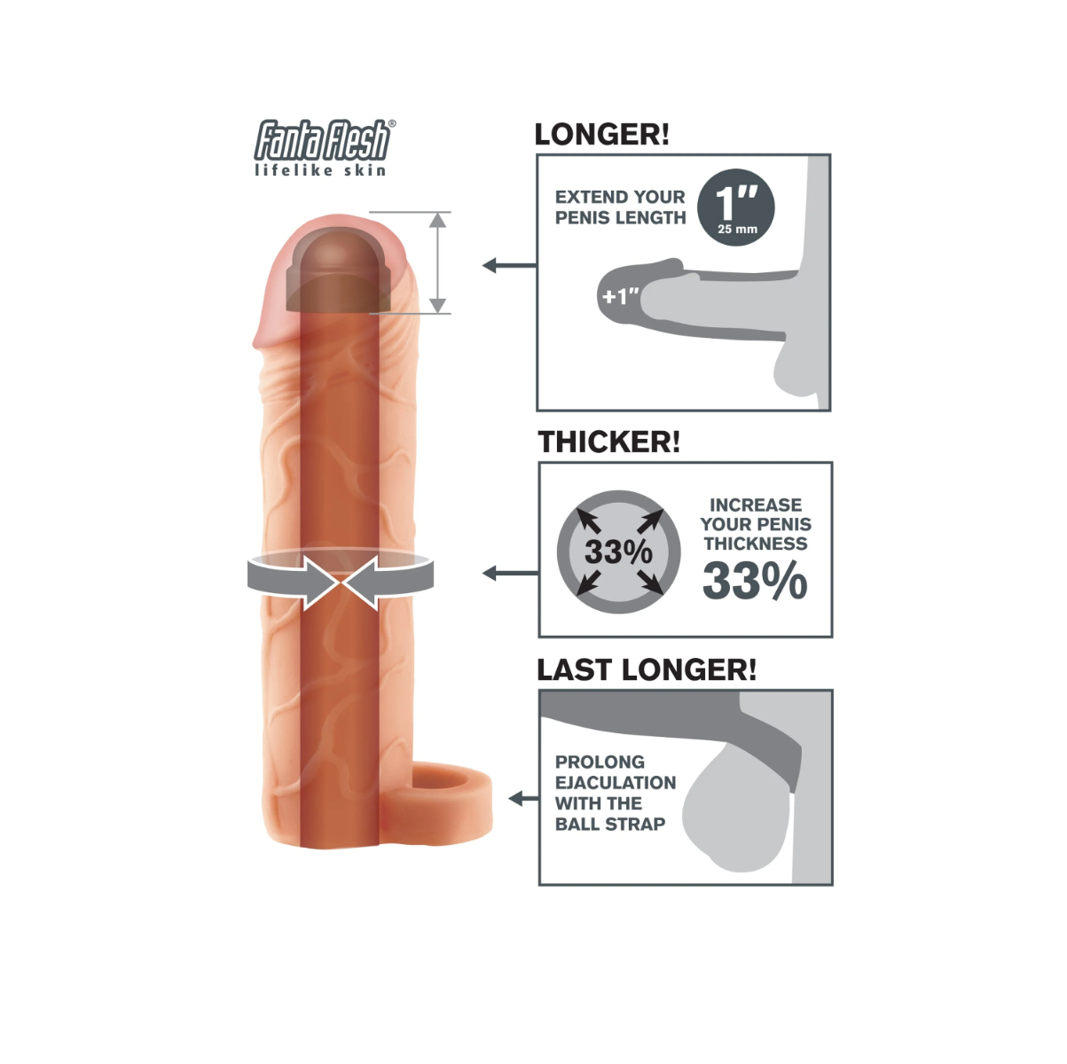 Návlek na penis Pipedream Fantasy X-tensions Perfect 1" predĺženie s guľôčkou Light