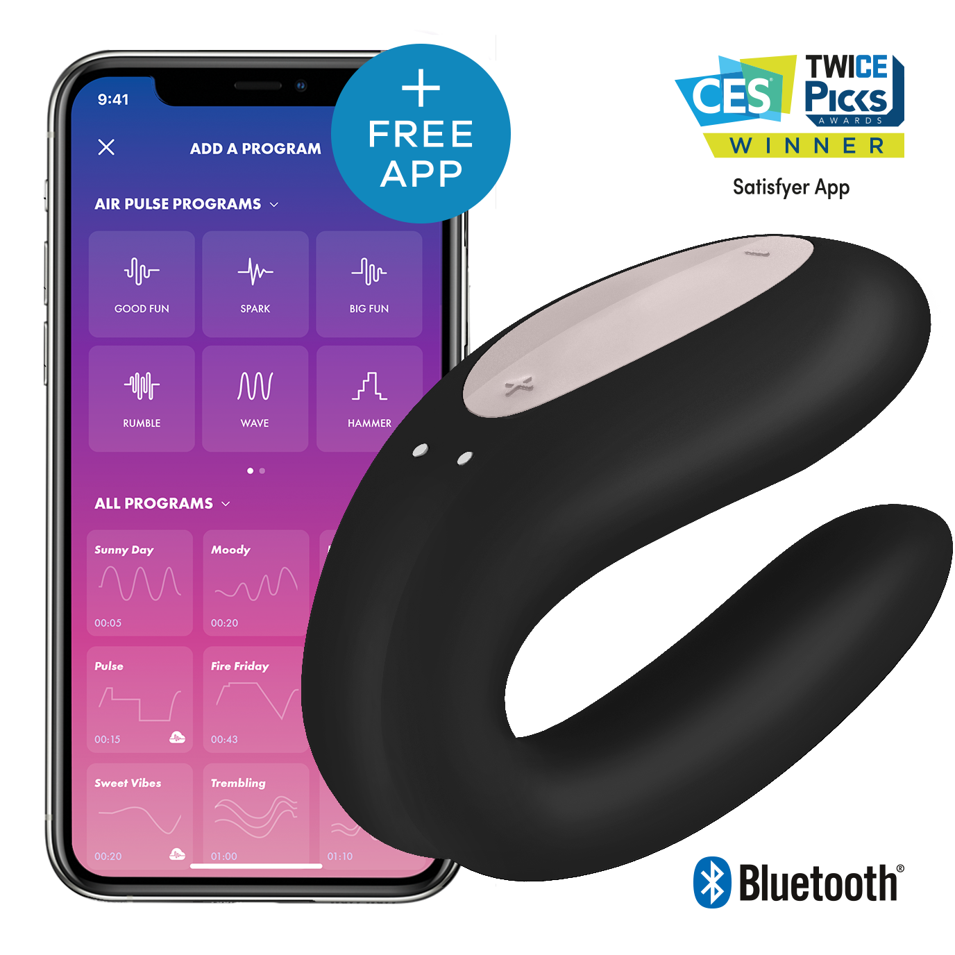 DOVELAND - Satisfyer Double Joy Black vrátane Bluetooth a aplikácie