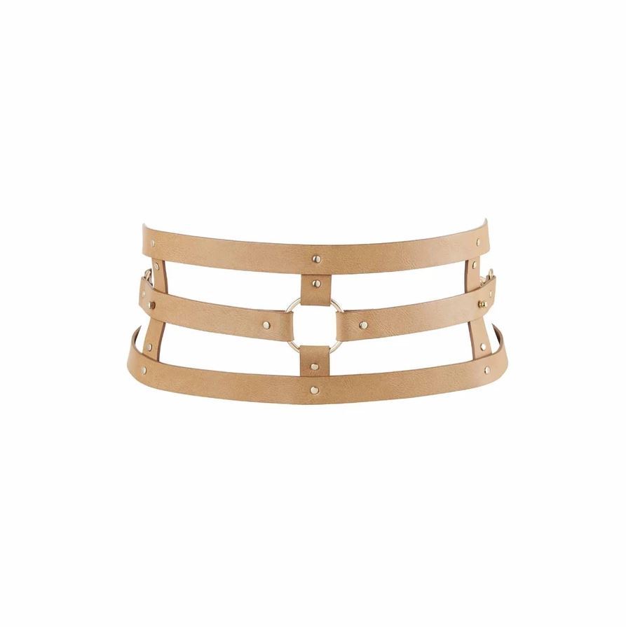 Pásy zvýrazňujúce pás Bijoux Indiscrets Maze Wide Belt Hnedý